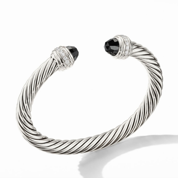 David Yurman black Onyx and dimond bangle cuff bracelet (large) - Picture 8 of 9